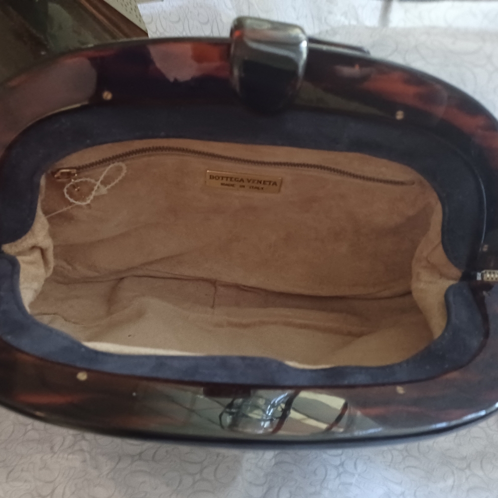 Bottega Veneta Rare, Vintage Black Suede Oval Clutch With Brown Tortoise Closure